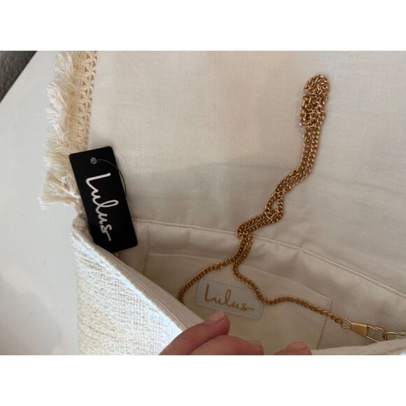 Sabriyya Cream Tweed Beaded Fringe Clutch - Picture 5 of 6